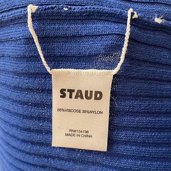 New Staud Shoko Colorblock Ribbed Bodycon Dress Blue Aqua Small $195 - Picture 7 of 8